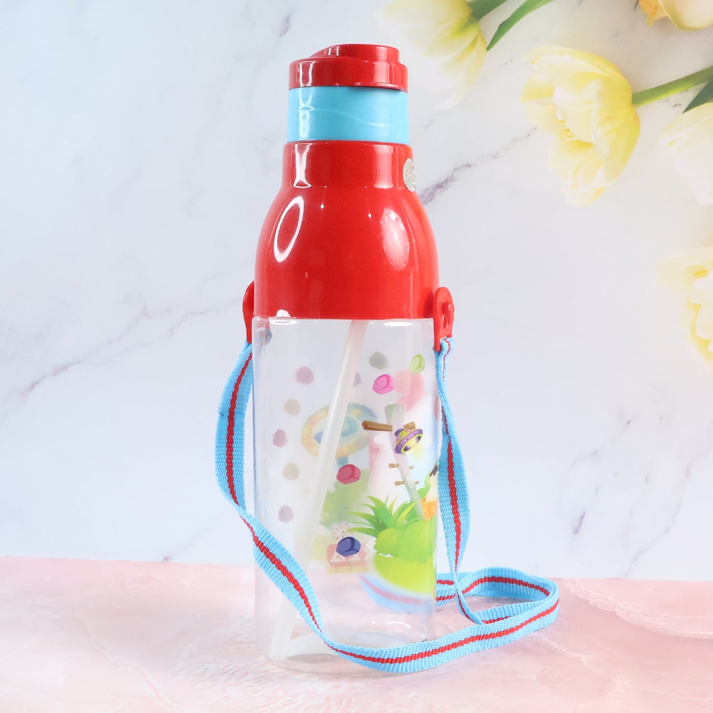 Top view of the transparent 900ml insulated water bottle with its flip-top lid.