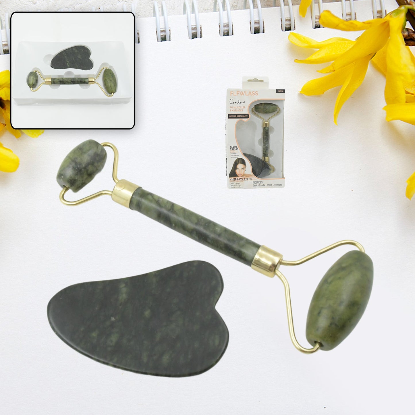 Jade Roller & Gua Sha Set – Natural Face Massager for Anti-Aging, Glowing Skin & Face Shaping (1 Pc)