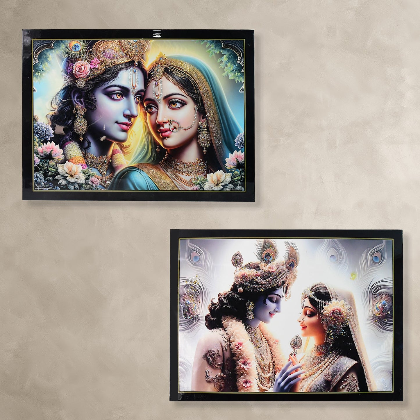 Traditional Lord Krishna Radha wooden framed wall painting for home decor