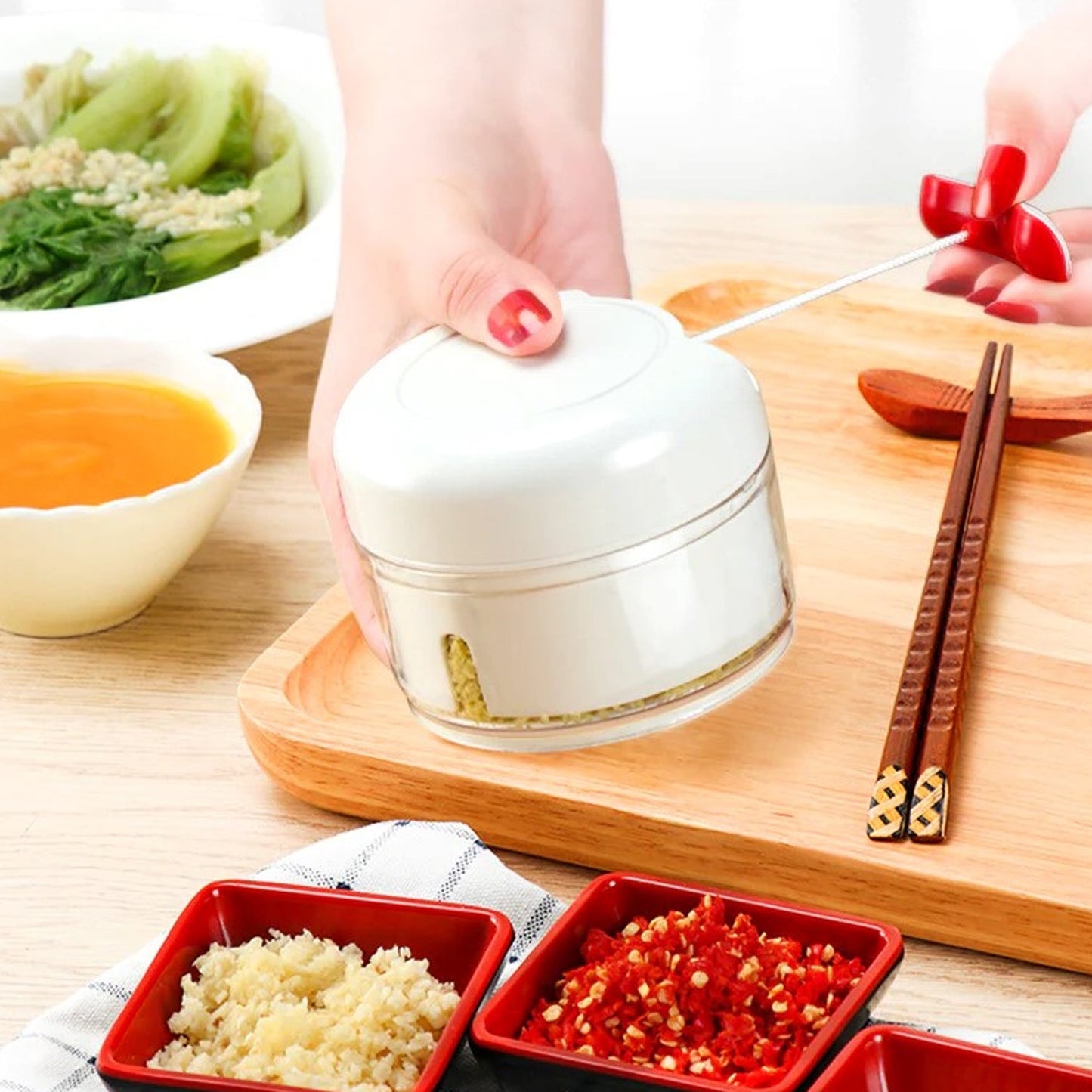 Multi-Function Manual Food Chopper, Garlic Grinder Vegetable Chopper, Portable Mini Household Garlic Slicer, Ginger Slicer, Garlic Cutter Chopper, Vegetable Slicer, Kitchen Gadget, 2 Blade (1 Pc )