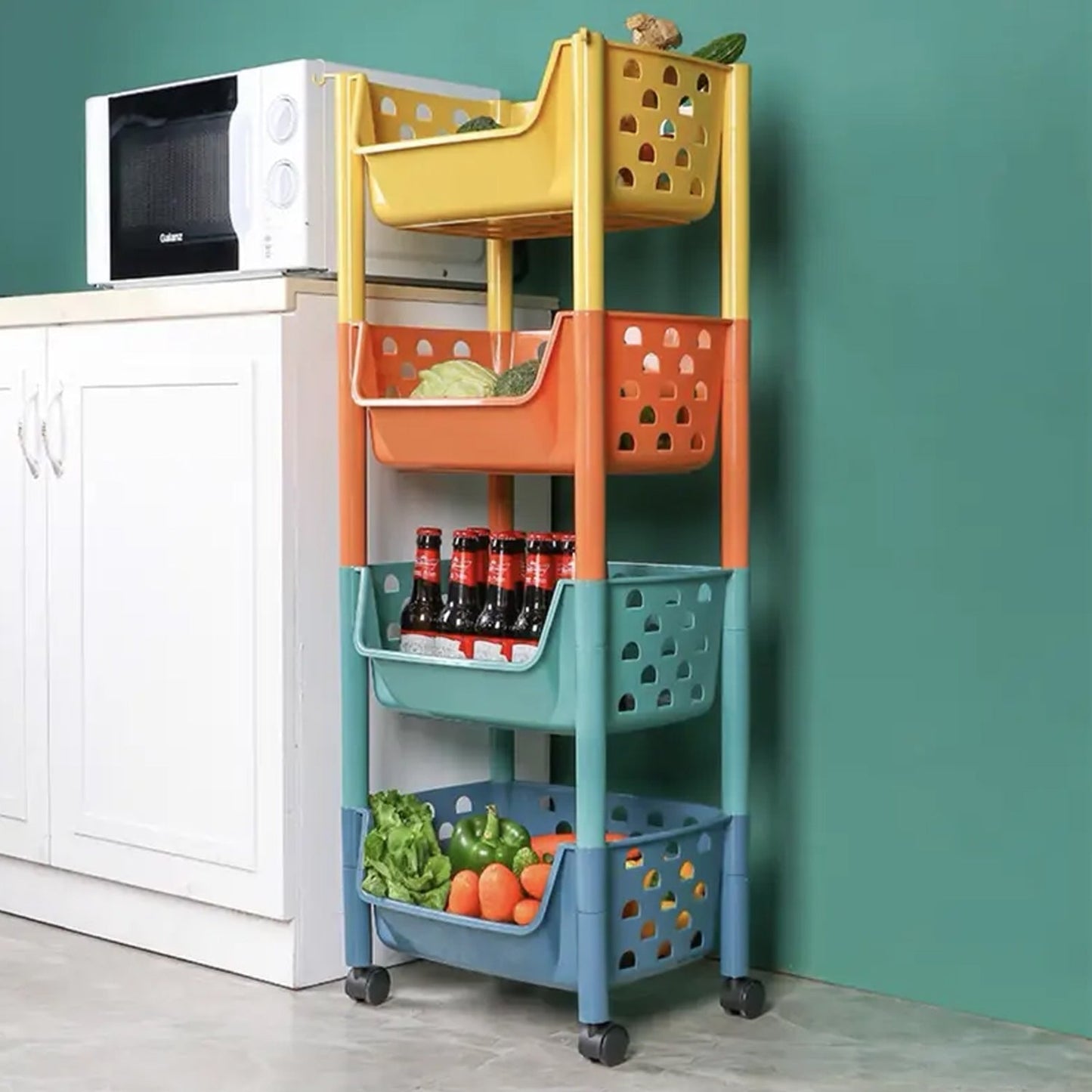 5298 4 Layers Fruit & Vegetable Basket Trolley Plastic for Home and Kitchen Fruit Basket Storage Rack Organizer Holders Kitchen Trolley