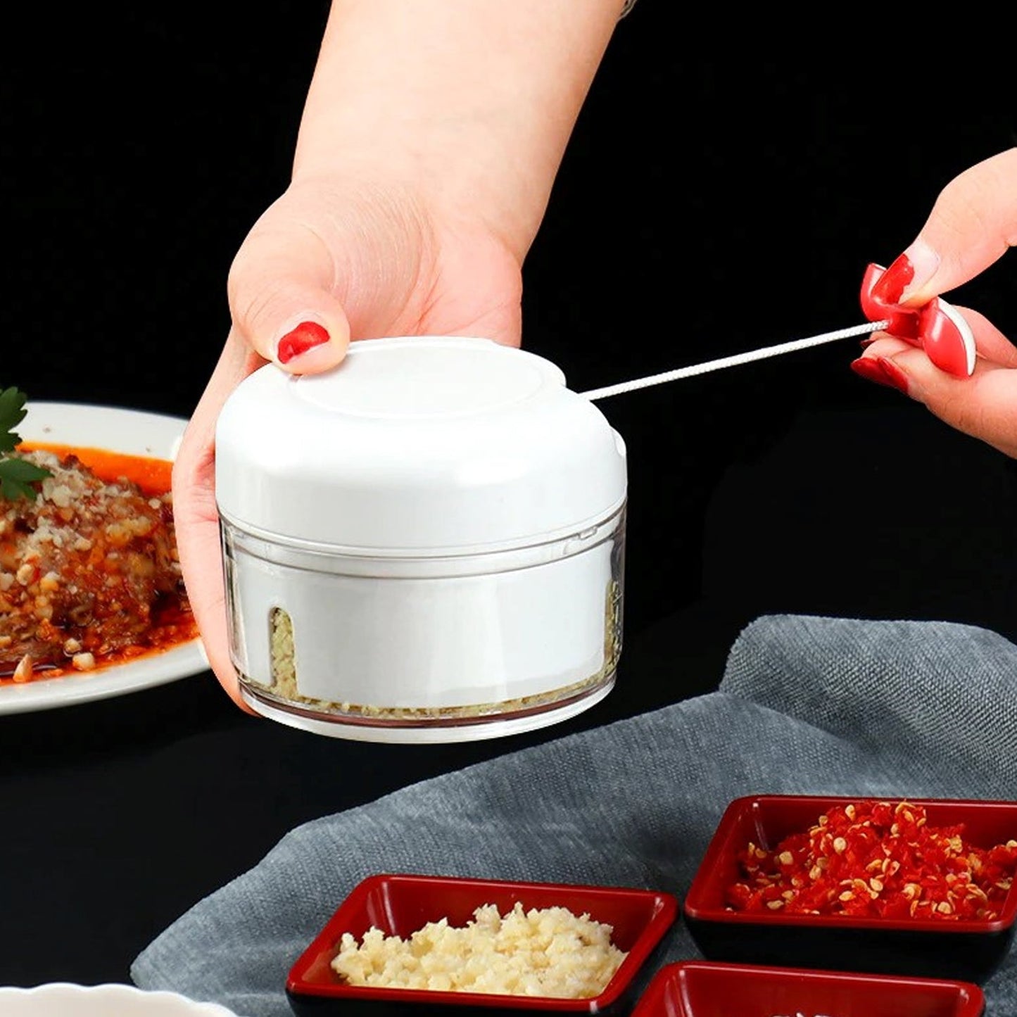 Multi-Function Manual Food Chopper, Garlic Grinder Vegetable Chopper, Portable Mini Household Garlic Slicer, Ginger Slicer, Garlic Cutter Chopper, Vegetable Slicer, Kitchen Gadget, 2 Blade (1 Pc )