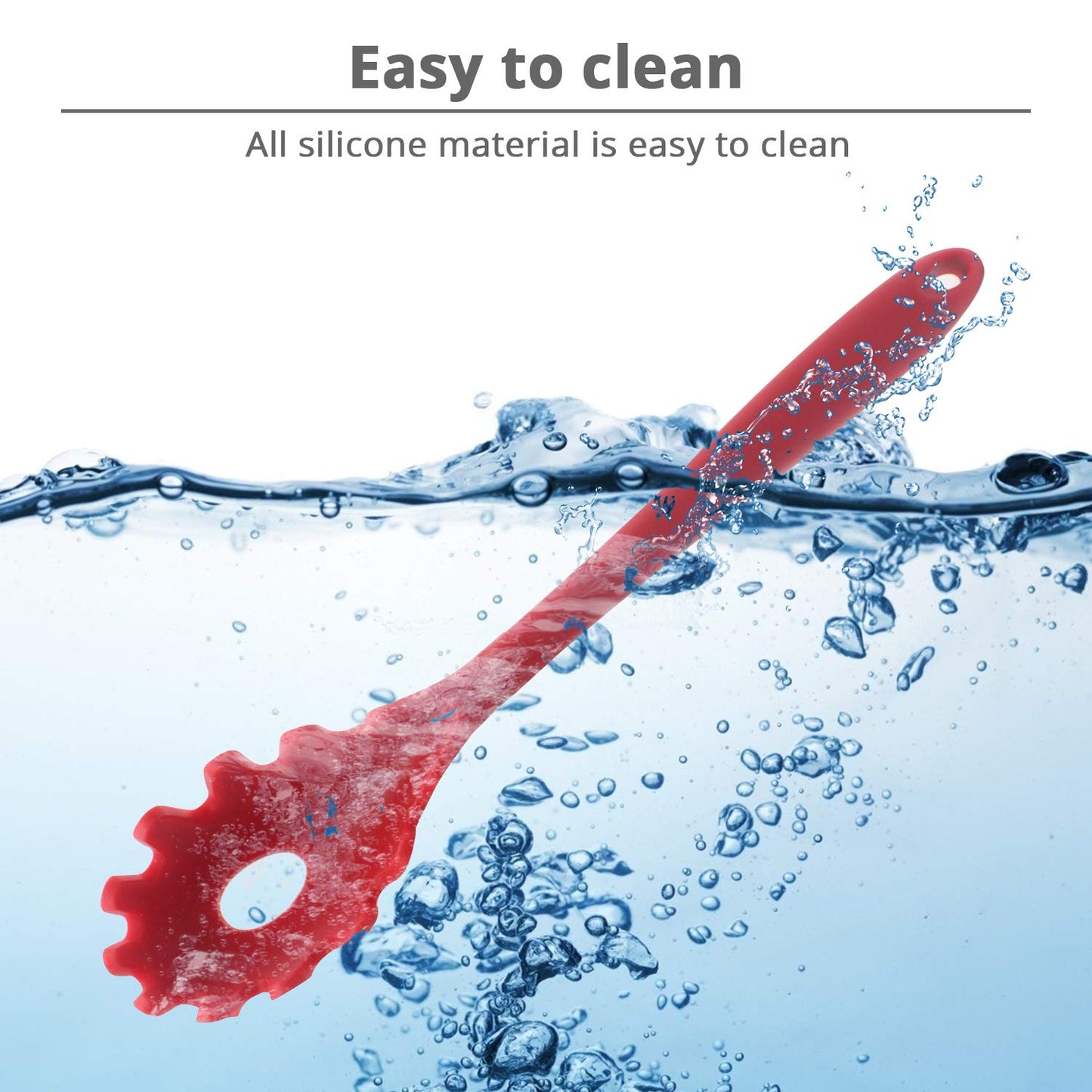 Durable silicone pasta fork designed for non-stick cookware.