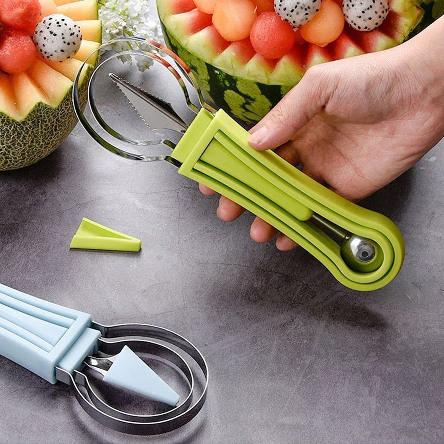 2606 4 in 1 Stainless Steel Melon Baller Seed Remover, Sorbet Dessert Ball Spoon, Fruit Digging Spoon, Double Sided Fruit Scooper, Watermelon Baller Scoop
