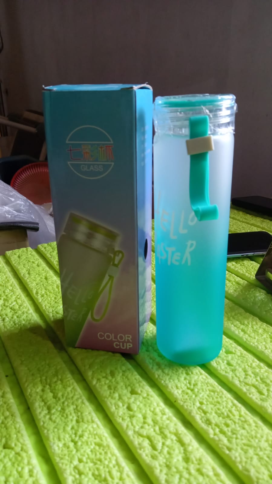 Motivational Glass Water Bottle Colorful potable Water Glass Bottle With Rubber Band, Daily Intake Hourly Water Bottle to Ensure You Drink Enough Water Throughout The Day Reusable Cycling Gym, Workout Fitness Bottle (480 ML)