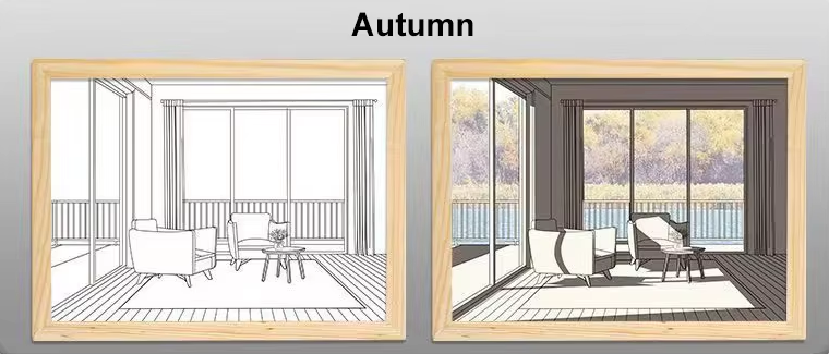 Luminous wood frame night lamp Autumn