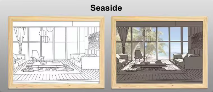 Luminous wood frame night lamp Seaside