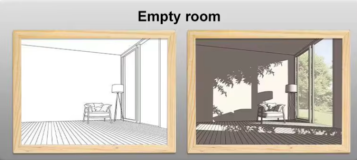 Luminous wood frame night lamp Empty room