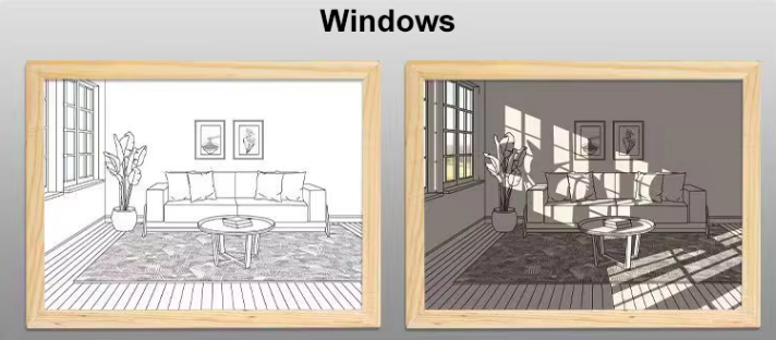 Luminous wood frame night lamp Windows