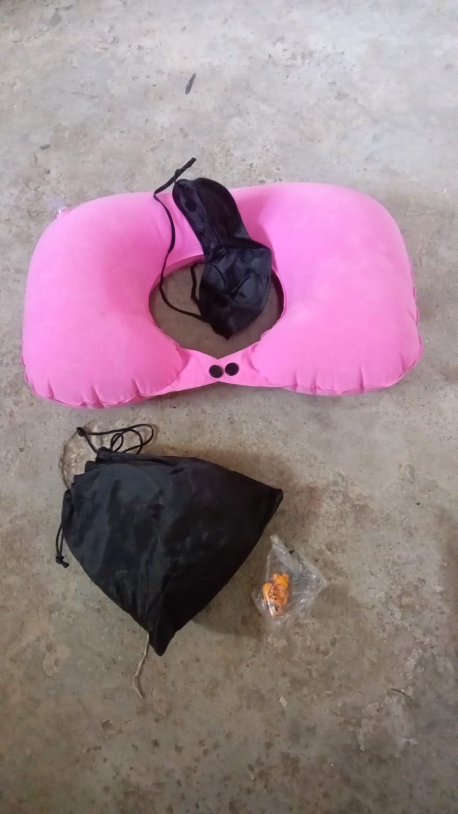 8512 3 in 1 Comfortable Travel Sleeping Kit, Neck Pillow, Eye Mask & Ear Plug Set Inflatable Plane Sleeping Pillow Head Neck Support Pillows for Travel Airplane Office, Black