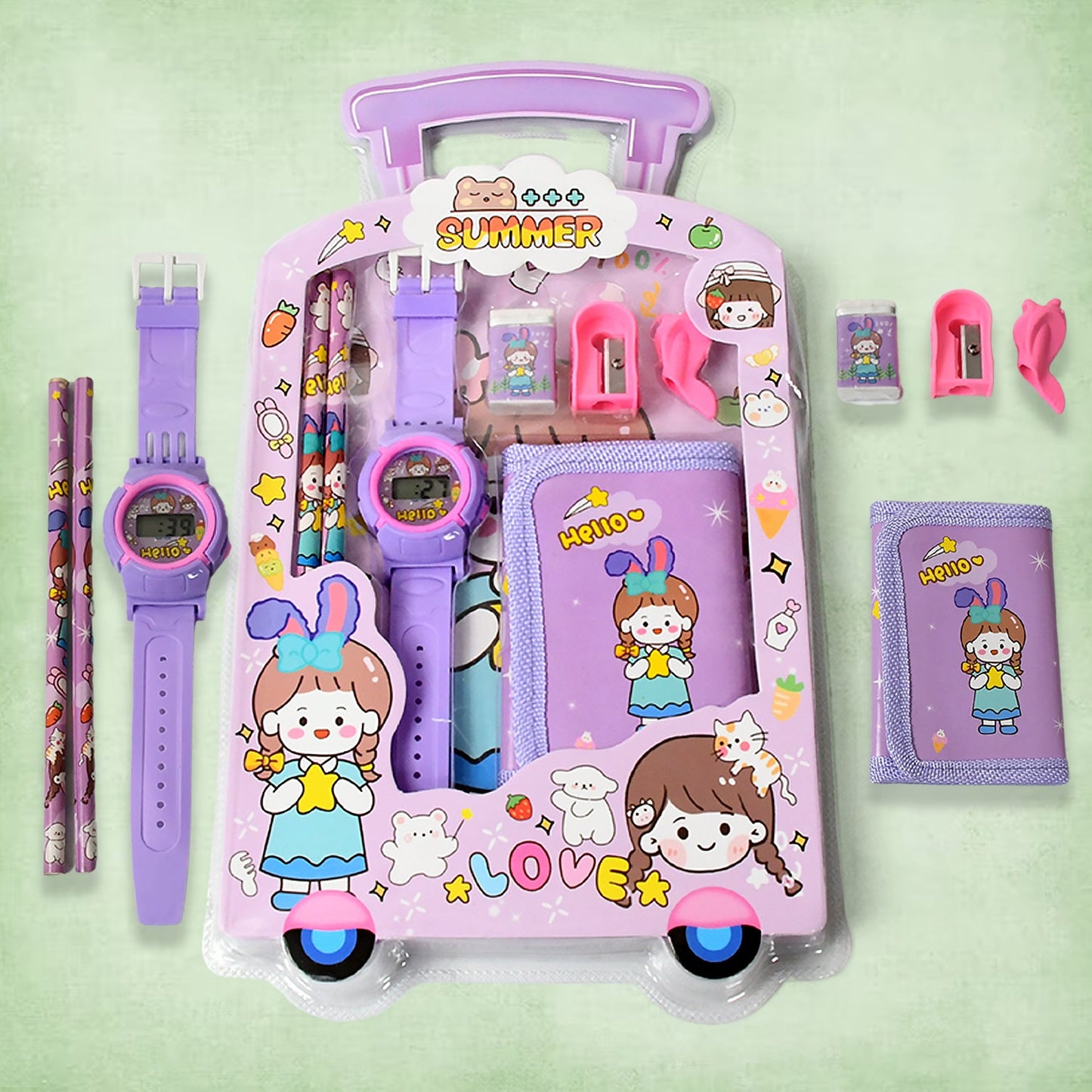Stationery Set for Kids – 7-in-1 School Kit with Pencils, Eraser, Sharpener, Pouch & More (Pack of 7 Pcs)