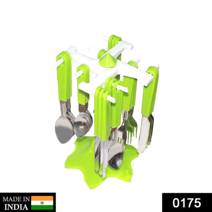 Close-up of the elegant 24-piece stainless steel cutlery set with mirror finish.