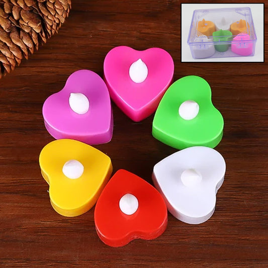 Pack of 6 multicolor LED tealights glowing softly, ideal for festive home decoration.