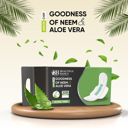 Sanitary Pads for Women With Goodness of Neem & Aloe Vera | Ultra Thin | Leakage Protection | PH Balance | With Antibacterial Anion Chip | 5X More Absorbance (320 mm / 32 Pads)