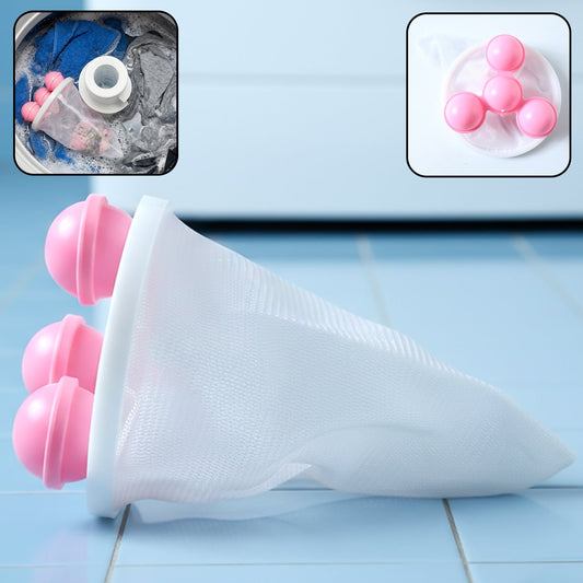 Reusable washing machine lint catcher mesh bag with floating balls