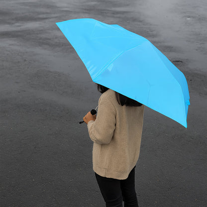 A DrizzlePro 3-fold umbrella fully open, displaying its broad canopy for maximum rain and sun protection.