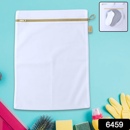 Durable white mesh laundry bag with a rust-free zipper.