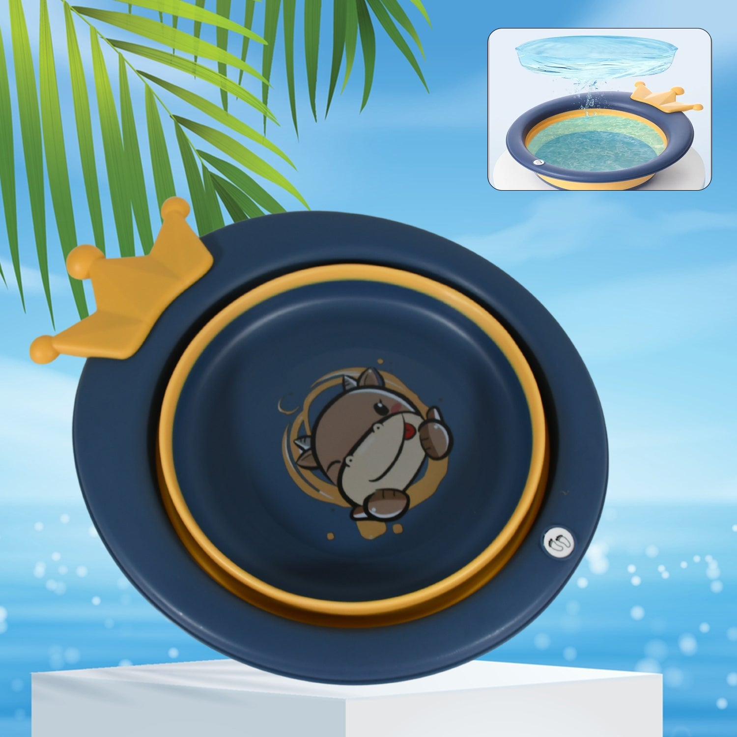 Detailed view of the cartoon design and durable material of the baby wash basin.