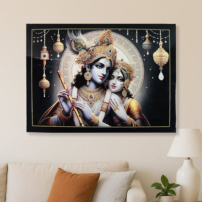 Lord Krishna and Radha wall painting framed in wooden frame 60x45 cm