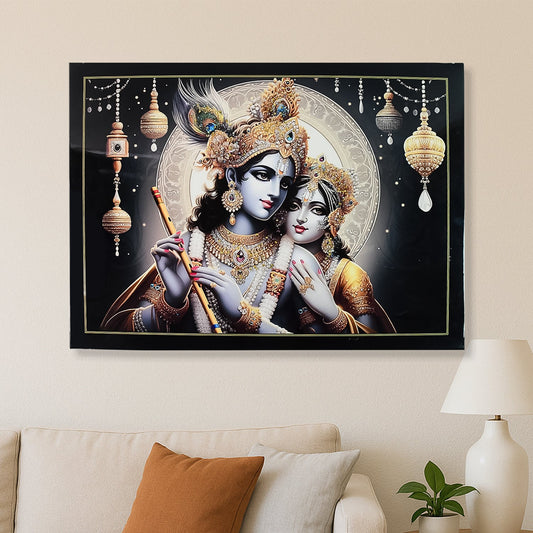 Lord Krishna and Radha wall painting framed in wooden frame 60x45 cm