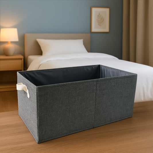 Elegant foldable cloth storage box in a neutral shade, perfect for any room.