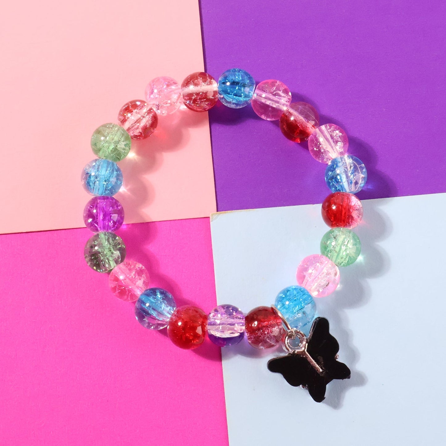 Lightweight multicolor crackle-bead stretch bracelet for daily wear