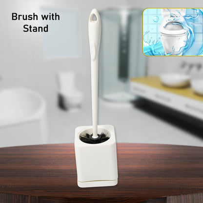 Ergonomic long-handle toilet brush ensures a comfortable grip.