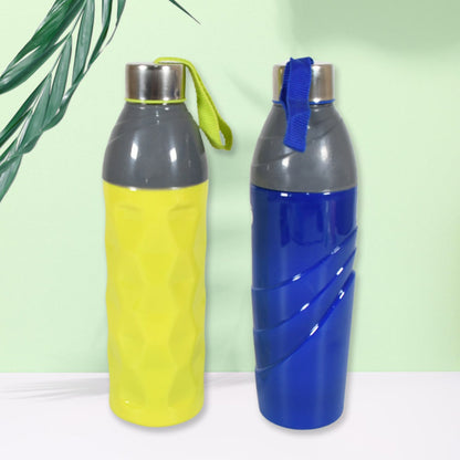 Front view of the durable plastic insulated water bottle by VoltDesk, showcasing its design.