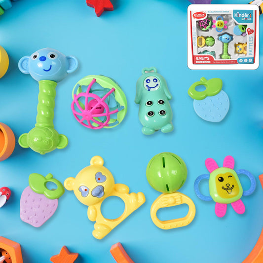 Kinder Rattles Classic Store Plastic Non-Toxic Shake and Grab Ball Baby Rattles & Teethers (8 Pcs Set)