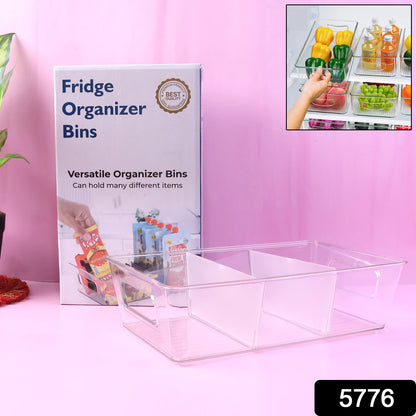 Compact and clear refrigerator organizer bin, ideal for small spaces.