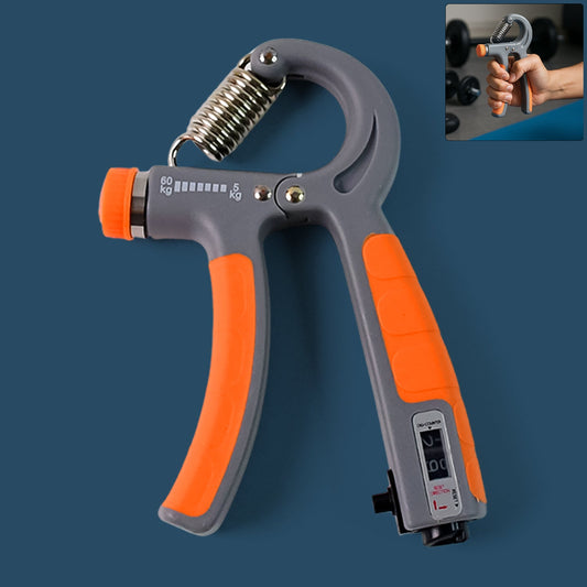 Adjustable hand grip strengthener with ergonomic non-slip handle and built-in counter