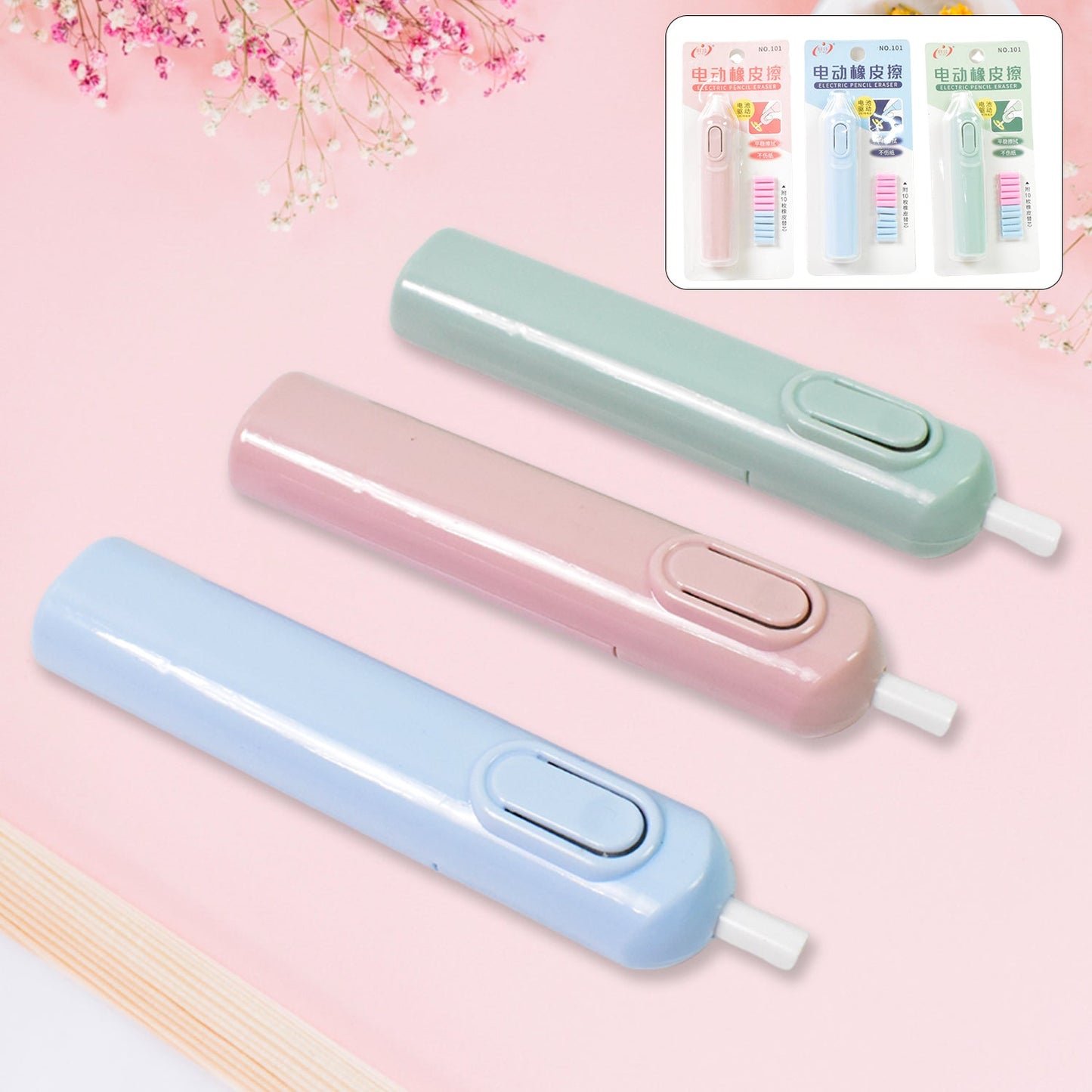 Artist's hand using the Electric Eraser Kit for precision erasing on a drawing.