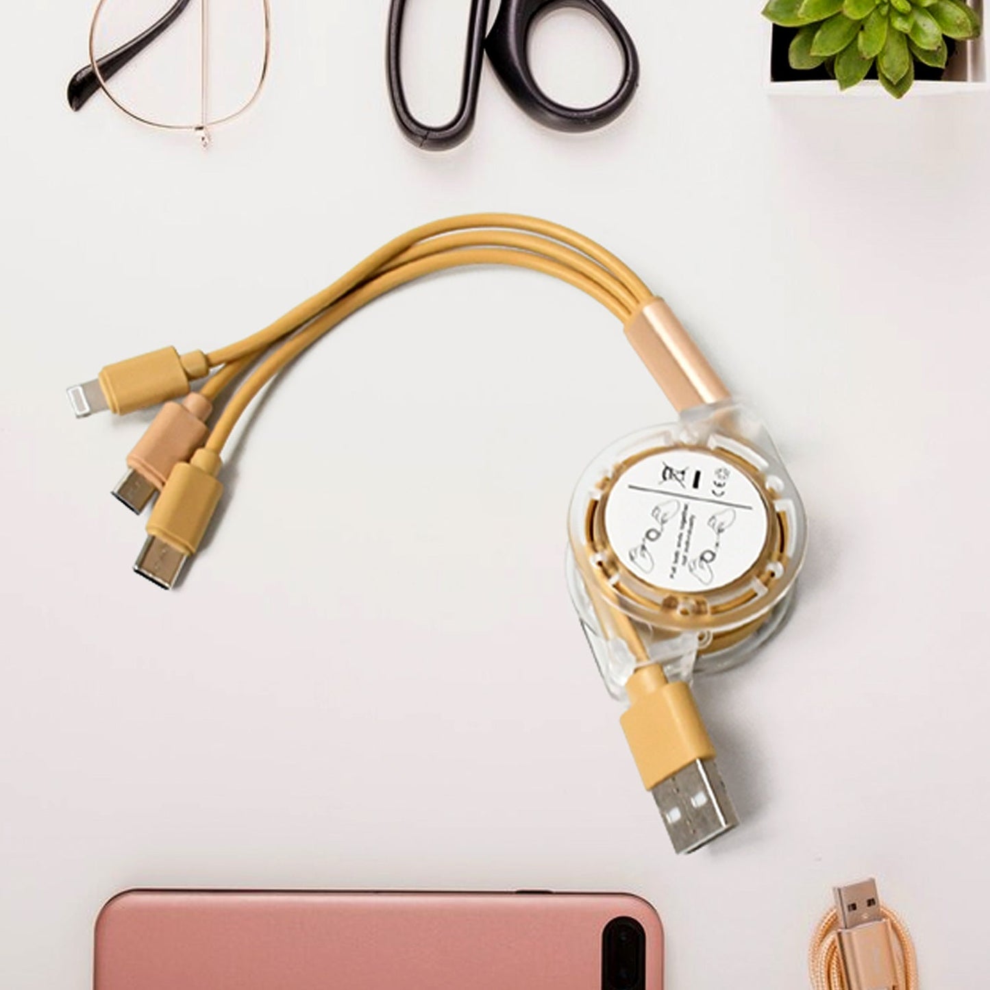 Retractable 3-in-1 Charger Cable for Phones & Android (1 Pc, Multi-USB)