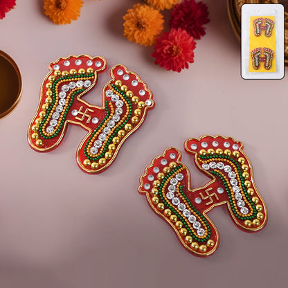 Decorative Laxmi Charan Paduka Sticker showing traditional design and embellishments