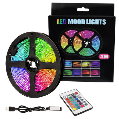 A remote control for the RGB LED strip lights, showing colour selection buttons.