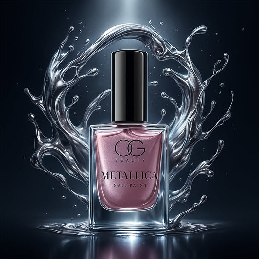 Bottle of Purple Metallica Nail Polish with shimmering opal purple shade