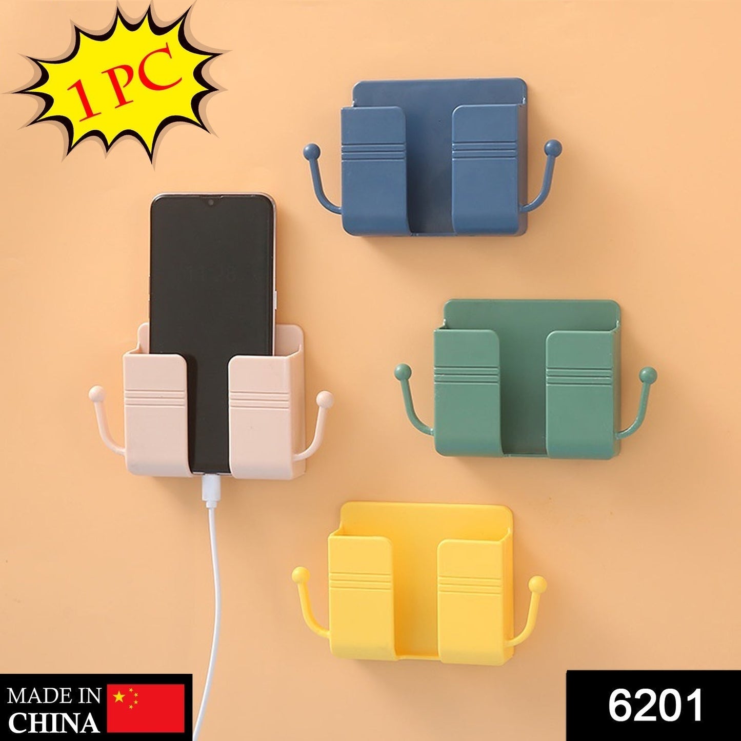 Side view of the wallmount phone holder, highlighting its sturdy hook design.