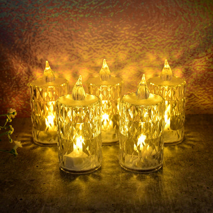 Set of 5 LED crystal effect flameless candles glowing warmly