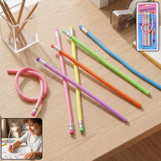 Close-up of flexible bendable pencils with eraser in vibrant pastel colours