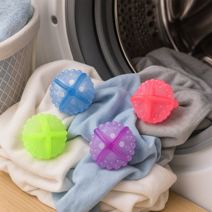 Close-up of reusable laundry washing balls, promoting detergent-free cleaning.