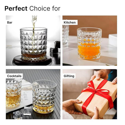Overhead view of the six-piece glass tumbler set, emphasizing the uniform and premium craftsmanship.