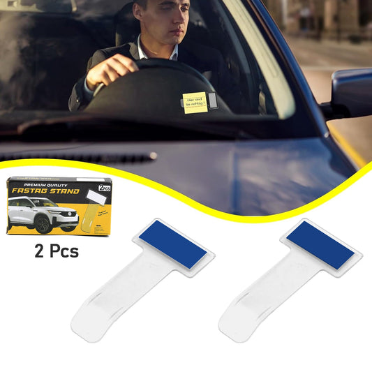 Transparent Fastag Holder for Car securely displayed on a car windscreen.
