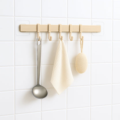 Self-Adhesive 6-Hook Wall Hanging Rack (1 Pc)