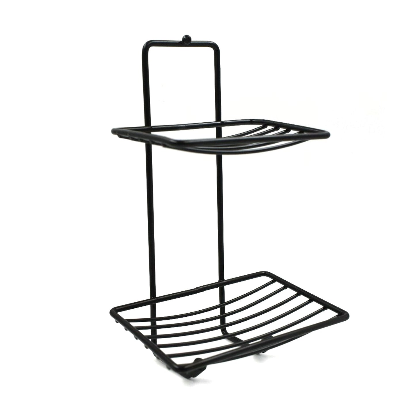 Elegant 2-tier stainless steel soap rack, perfect for bathroom organization.