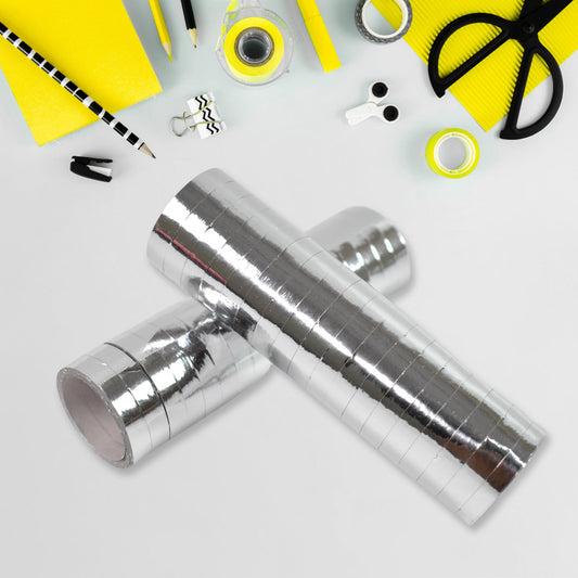 Set of shiny silver balloon ribbons for party decorations.