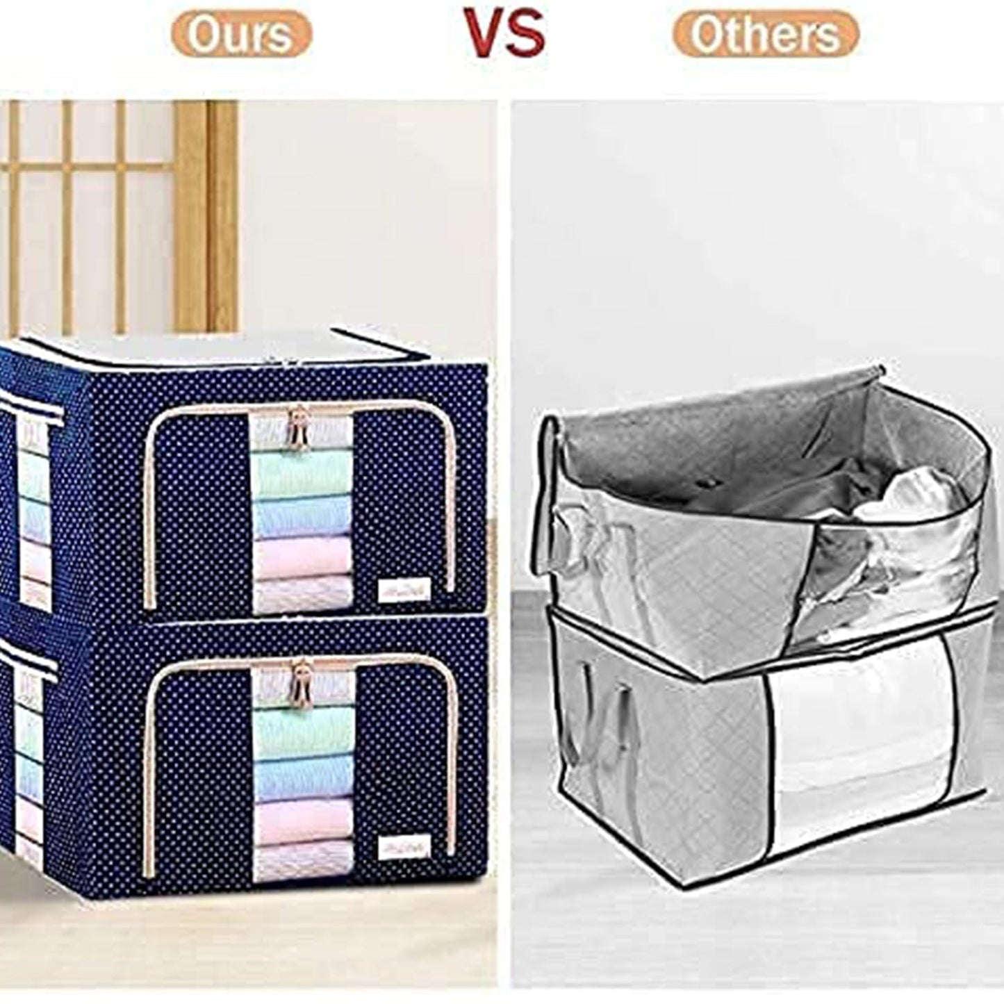 Foldable Steel Frame Clothes Living Storage Organizer Handled Bag 60cm X 43cm X 32cm (Mix Color)