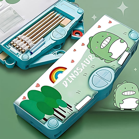 Magnetic pencil box with space theme design for kids, closed view.