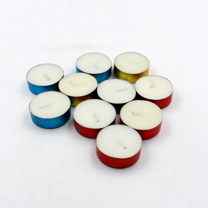 Close-up of assorted decorative candles showcasing their rich colors.