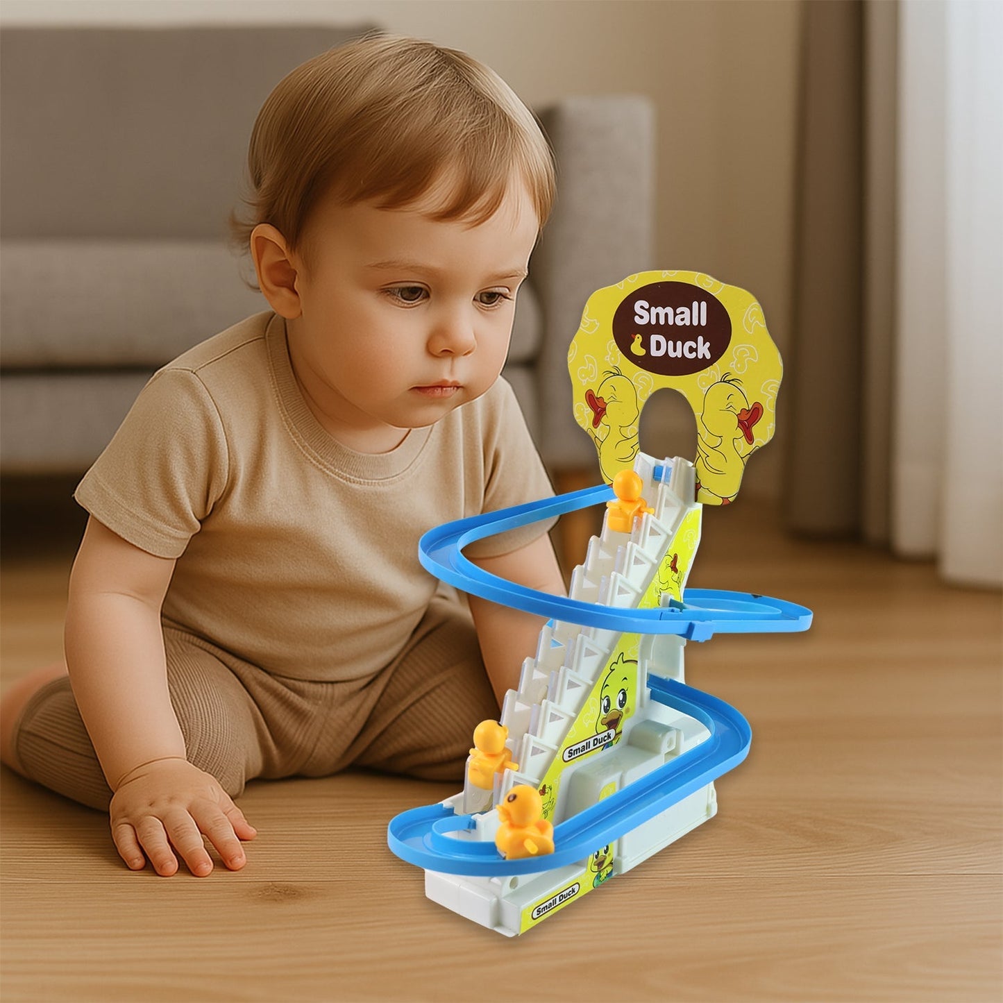 LALA Small Duck Climb Stairs Toy Roller Coaster with Flashing Lights & Music (3 Ducks)