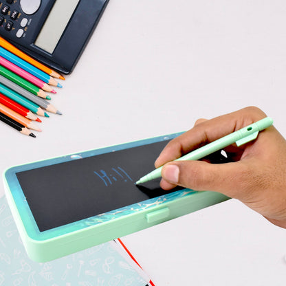 Portable LCD writing board showing a vibrant drawing, ideal for travel and home.